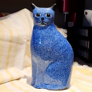 Blue speckled ceramic Americana cat, great condition